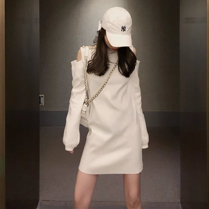 【dress】オープンショルダーニットワンピース Q7576