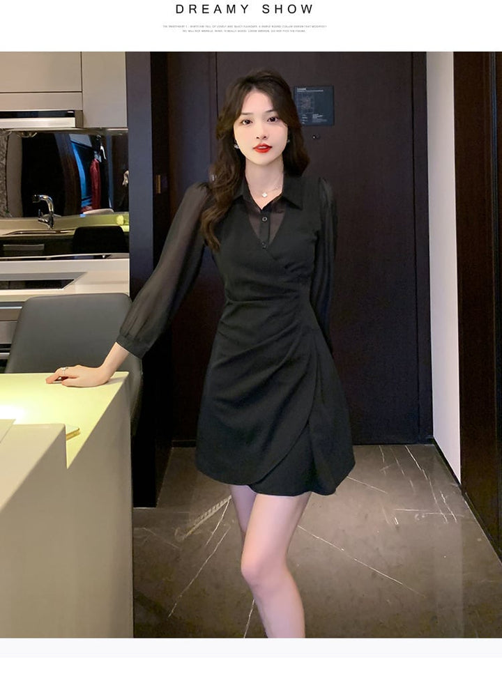 【dress】目立つ！エレガント切り替えシャツワンピース　M17272
