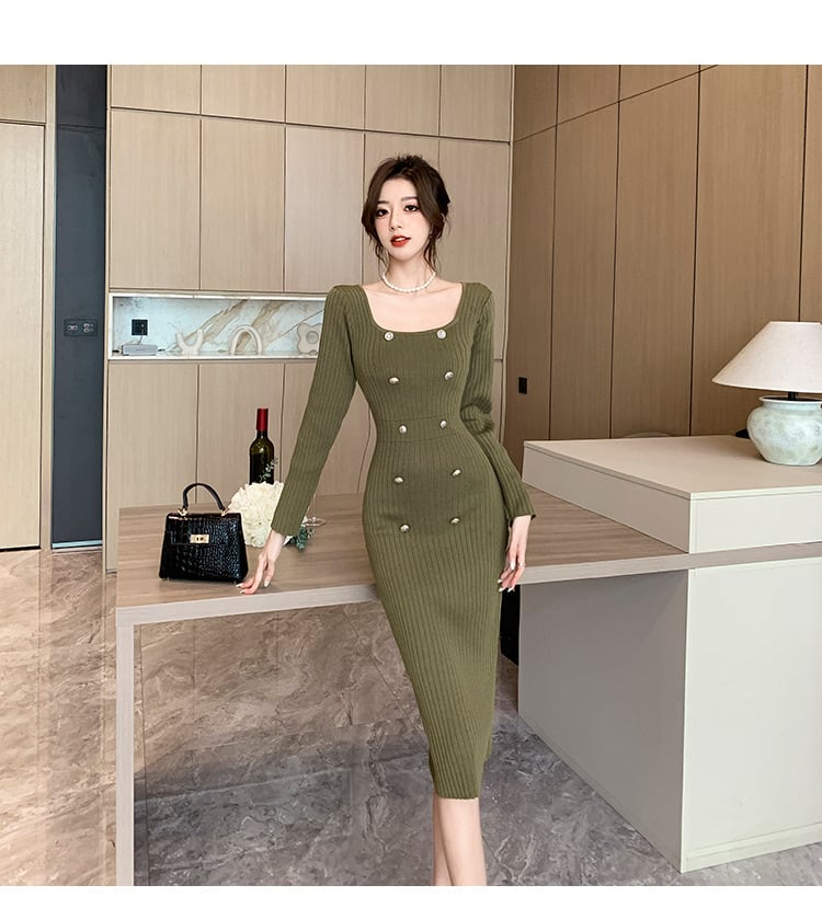 【dress】ダブルボタンニットワンピース　M18208