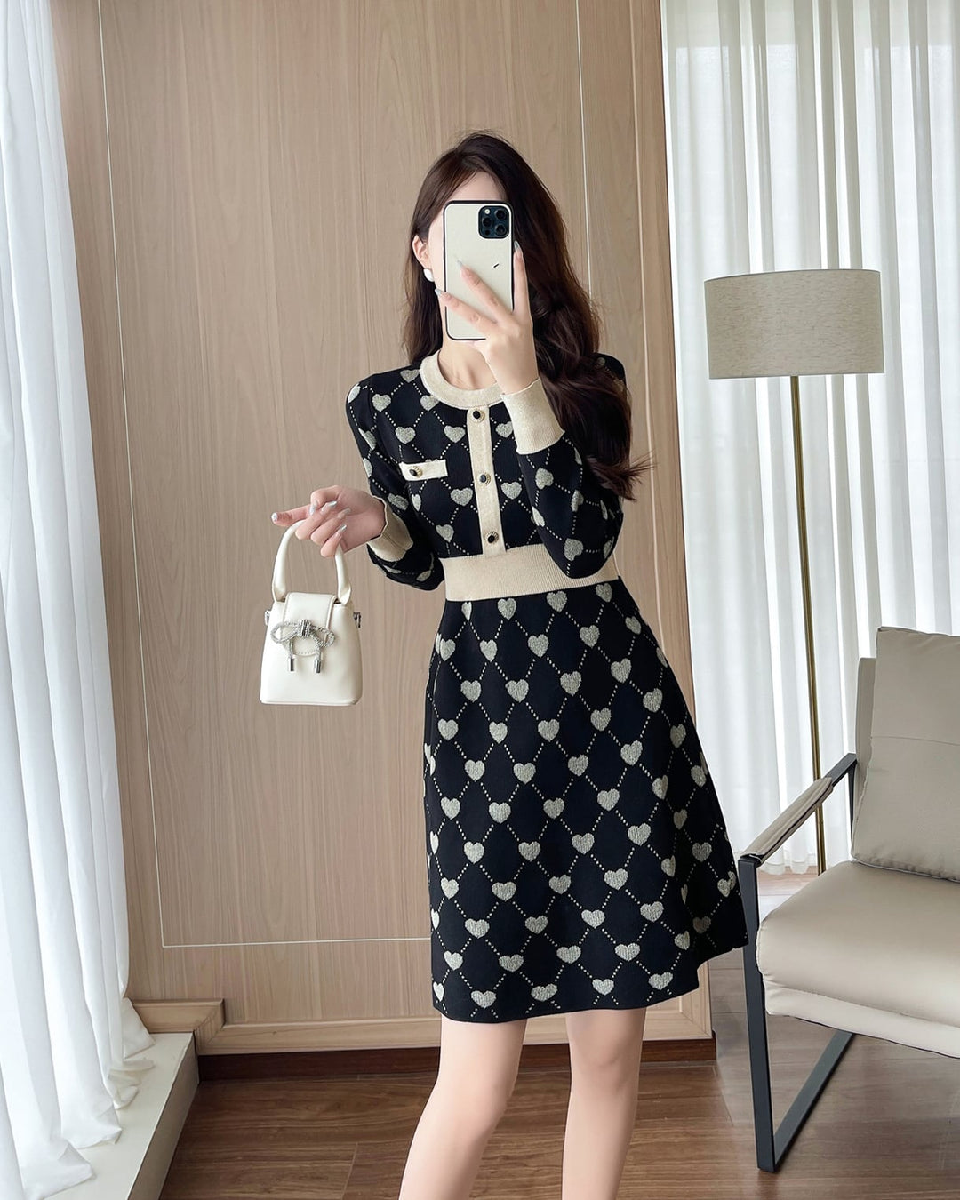 【dress】ハート柄ニットワンピース Q7296