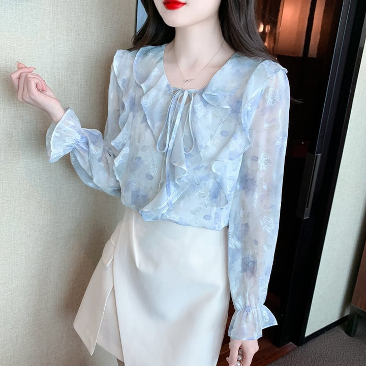 【tops】柔らかくて優しい印象花柄シャツトップスオシャレ　M16881
