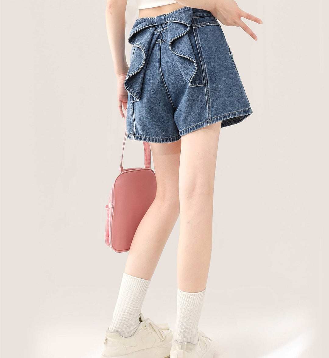【bottoms】バックリボンデニムショートパンツ　N2661