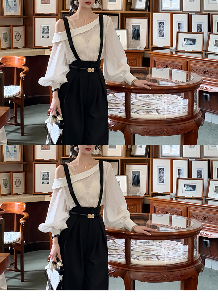 【set】オフショルブラウス×サスペンダーパンツセット     N3377
