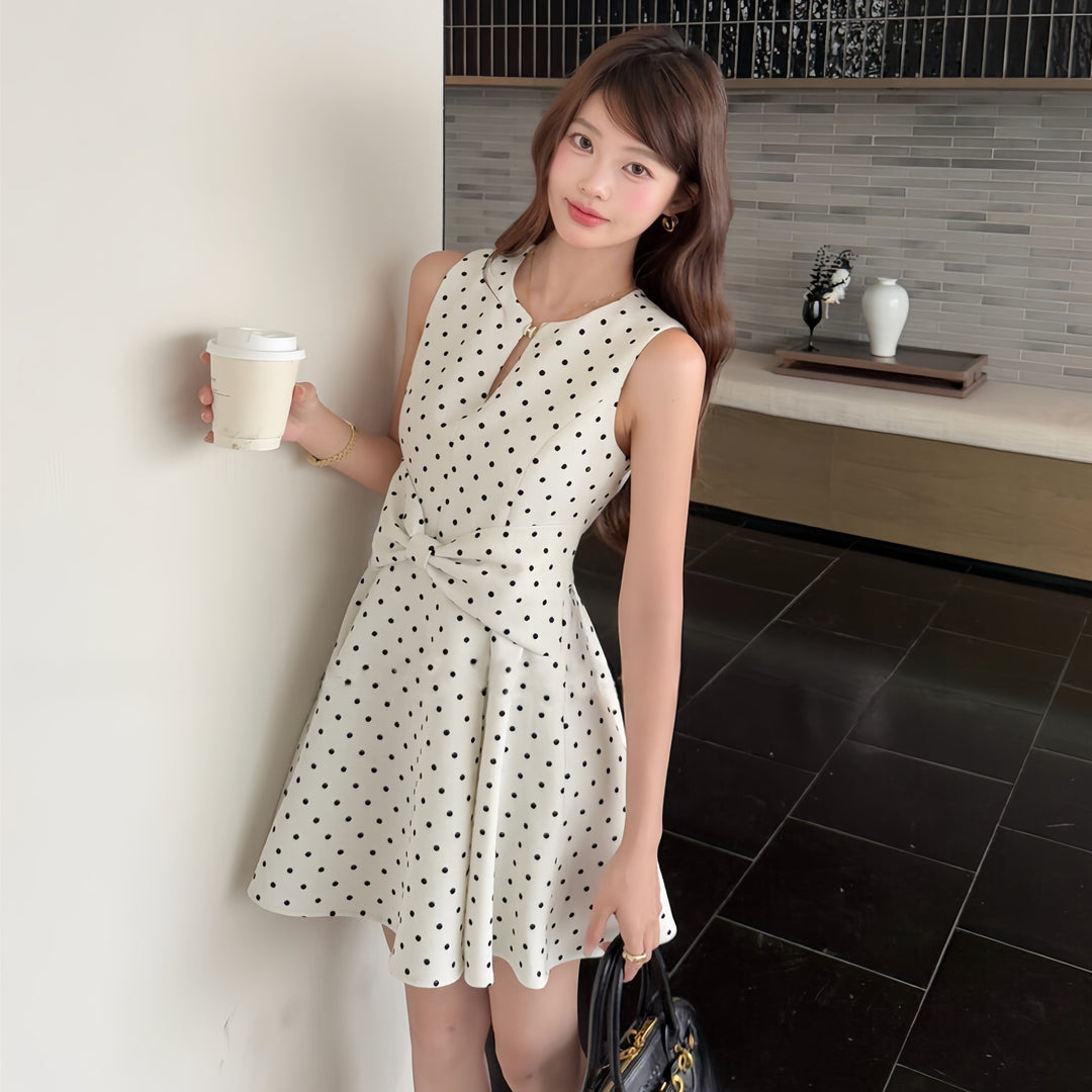 【dress】リボンドット柄ミニワンピース　N3586