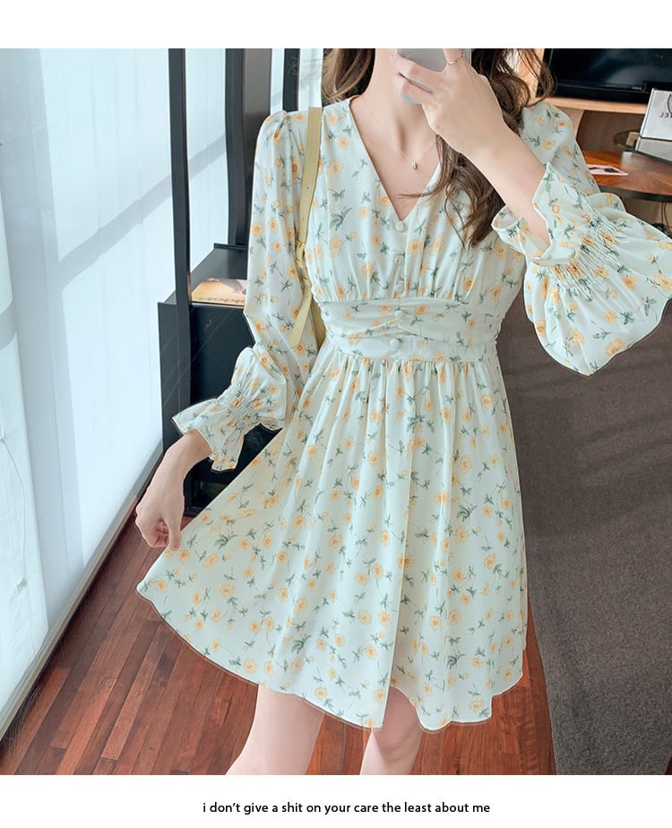 【dress】存在感 スウィートオシャレ花柄ワンピース　M17070