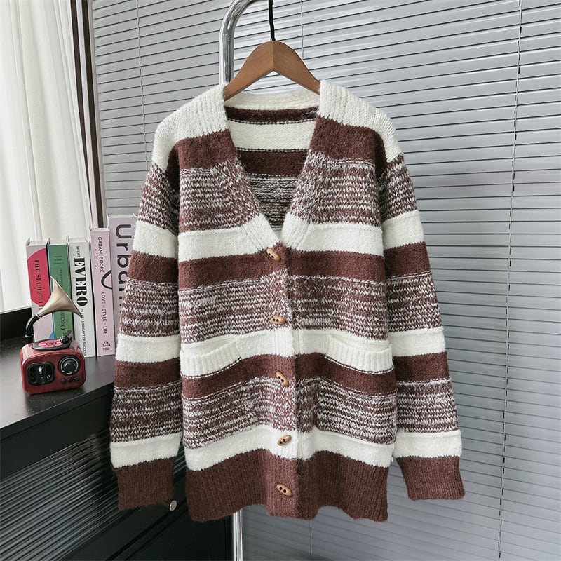【outer】ボーダー柄ニットカーデ　M26997