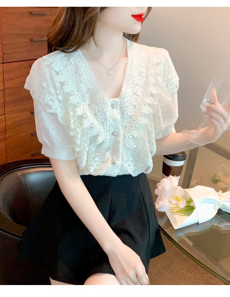 【tops】気質満点大人可愛いレースシャツトップス大活躍　M16952