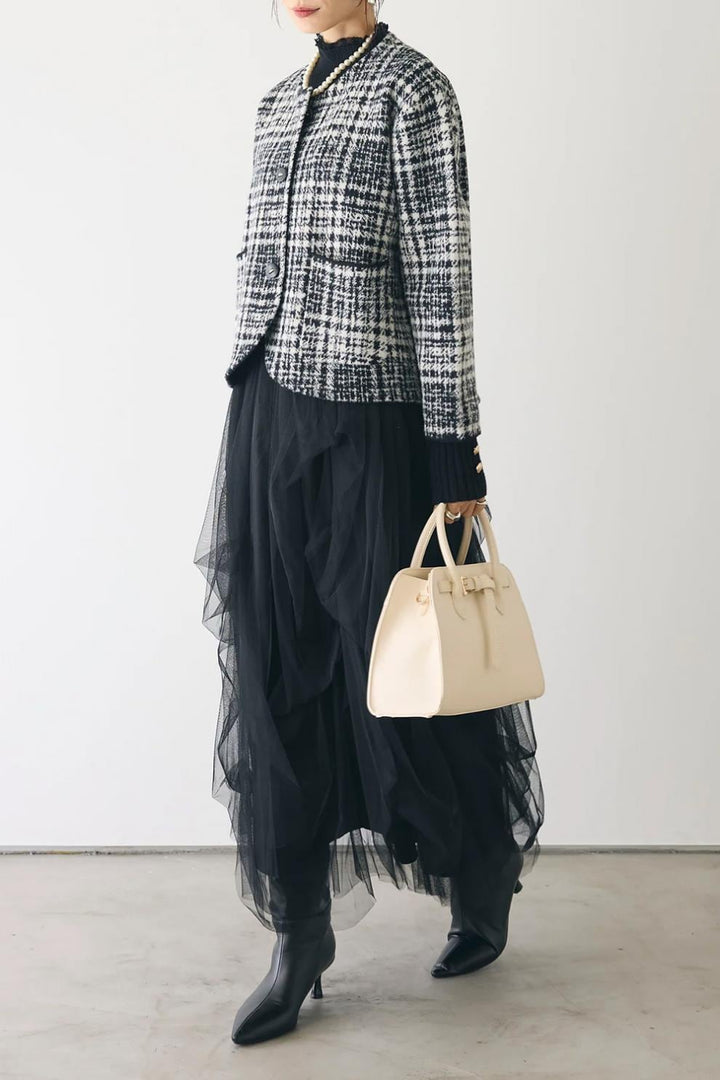【outer】チェック柄ショートコート　M28385