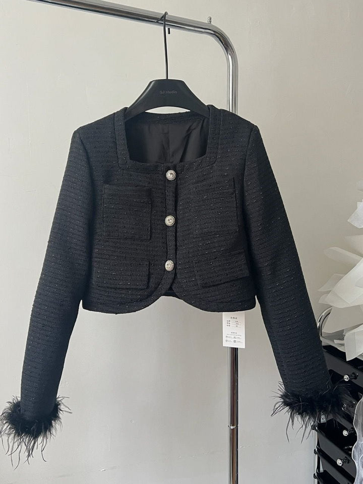 【outer】ファーツイードショートジャケット　M18164