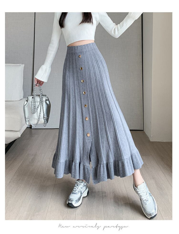 【bottoms】ボタンデザインニットスカート　M18519