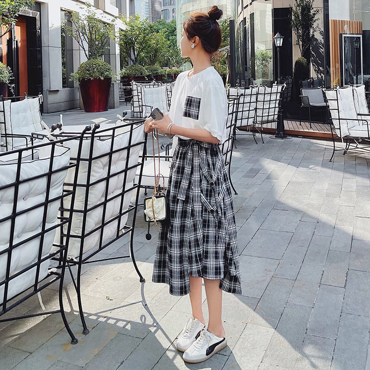 【dress】輝いて超人気 ! チェック柄切り替えワンピース　M16802
