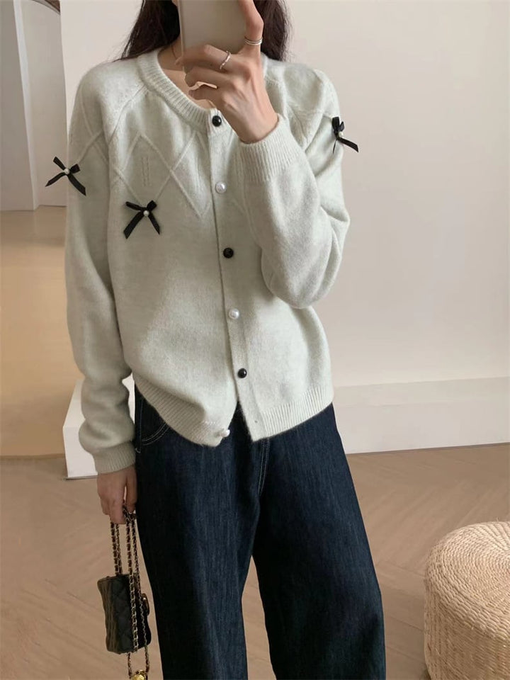 【outer】リボン付きニットカーデ　M25988
