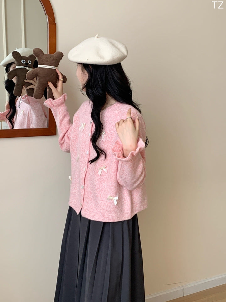 【outer】リボン付きニットカーデ　M17962