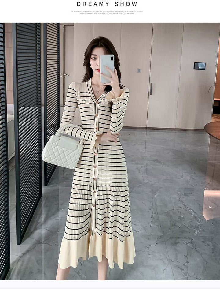 【dress】Vネックニットワンピース　M26334