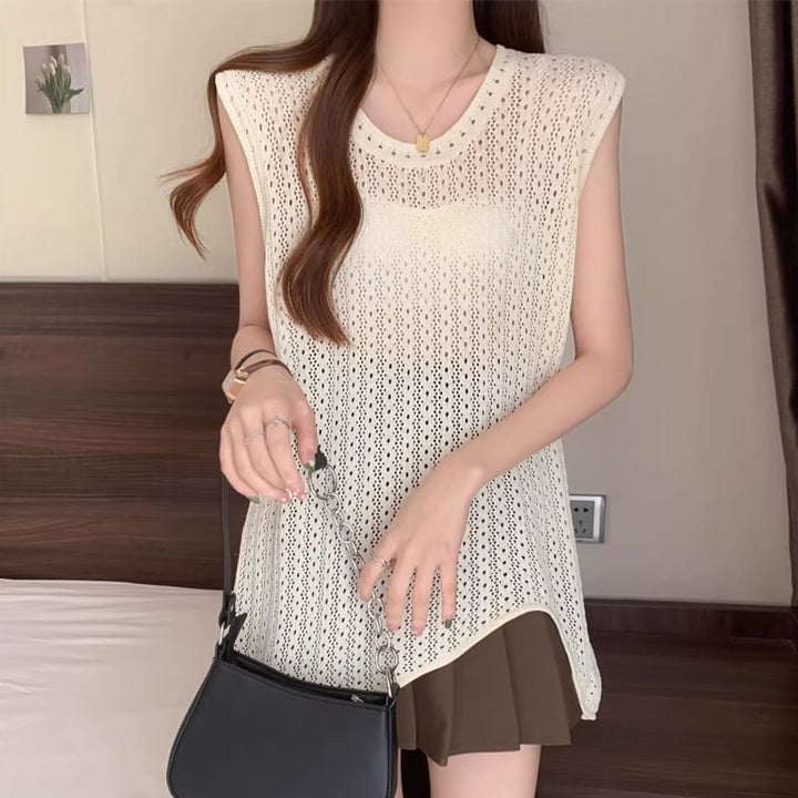 【tops】透かしニットベスト Q8307