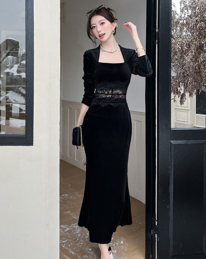 【dress】レースドッキングマーメイドワンピース Q7287