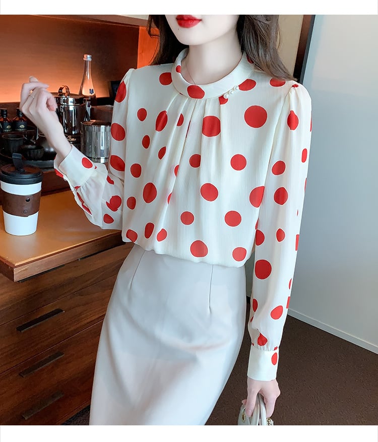 【tops】今季マストバイスタンドネックドット柄シャツ2色　M16882