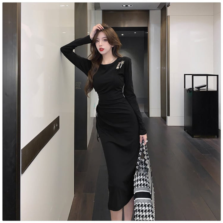 【dress】不規則 イレギュラースリットデートワンピース　M17040