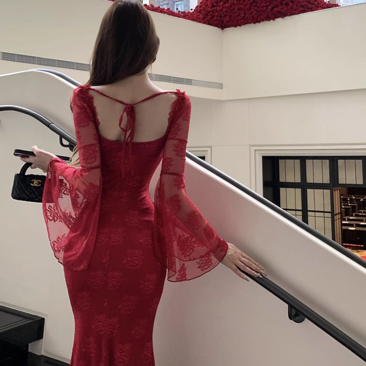 【dress】スクエアネックレースワンピース Q7419
