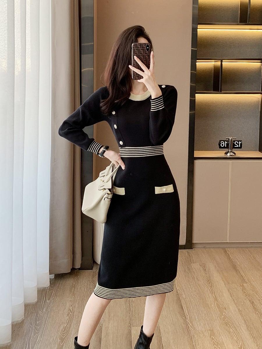 【dress】好感度UPエレガントニットワンピース着瘦せ　M17467