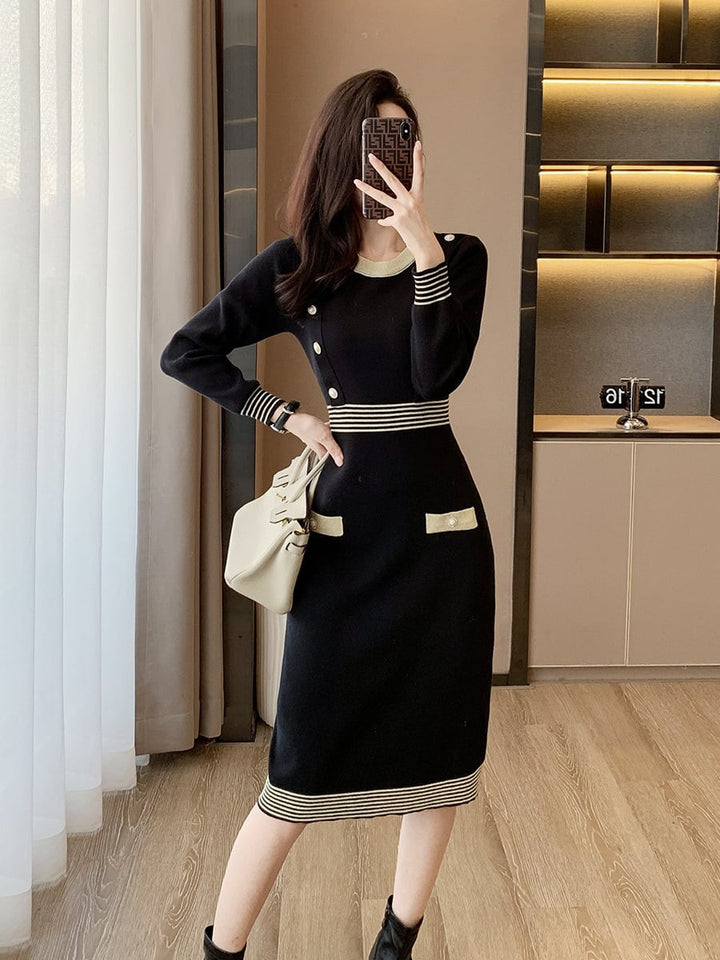【dress】好感度UPエレガントニットワンピース着瘦せ　M17467
