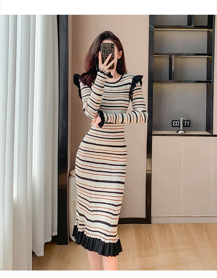 【dress】マーメイドボーダー柄ワンピース　M18322