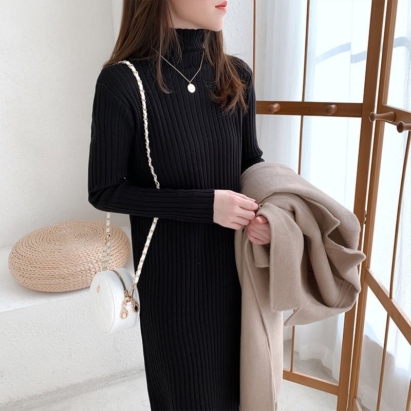 【dress】人気アイテム ! ハイネックニットワンピース　M17662