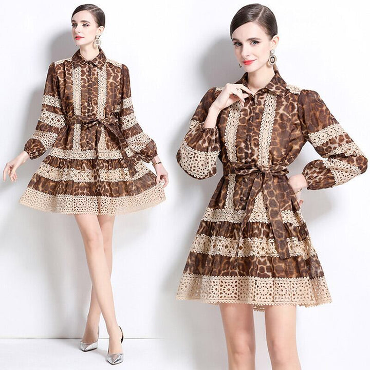 【dress】レース切り替えプリントワンピース　M30107