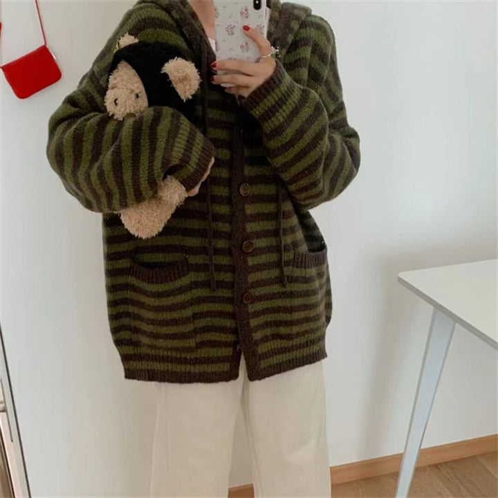 【outer】ボーダー柄ニットカーデ　M26751