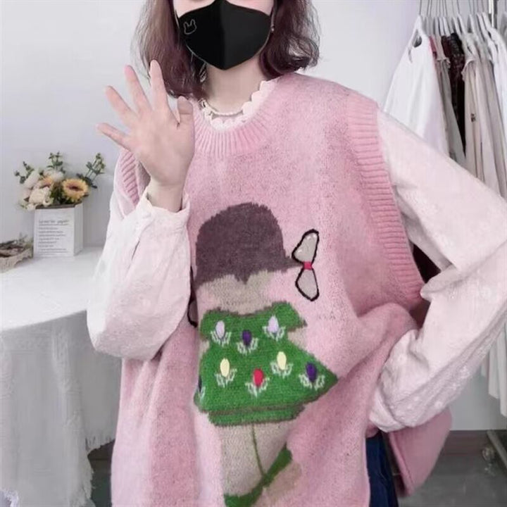 【tops】カートゥーンニットベスト　M18831