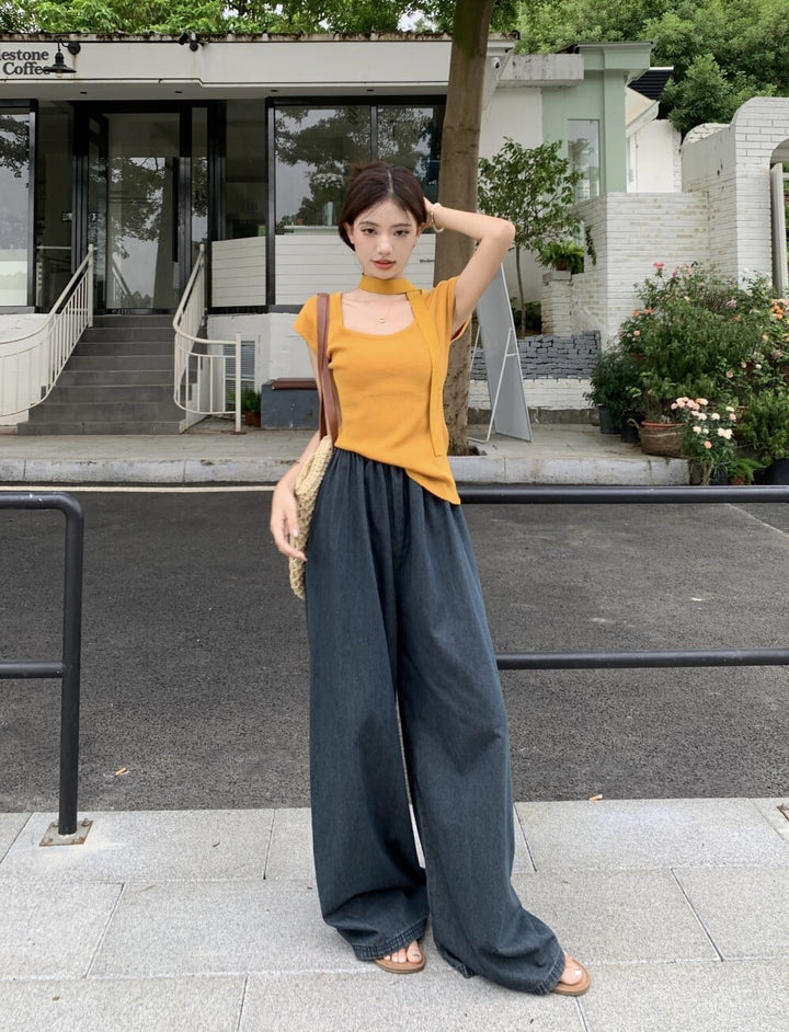 【set】ニットTシャツ×ワイドパンツセット　M24141