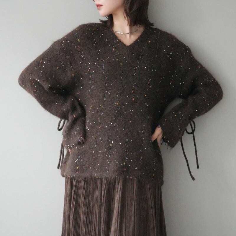 【tops】3色展開Vネックニットトップス Q7702