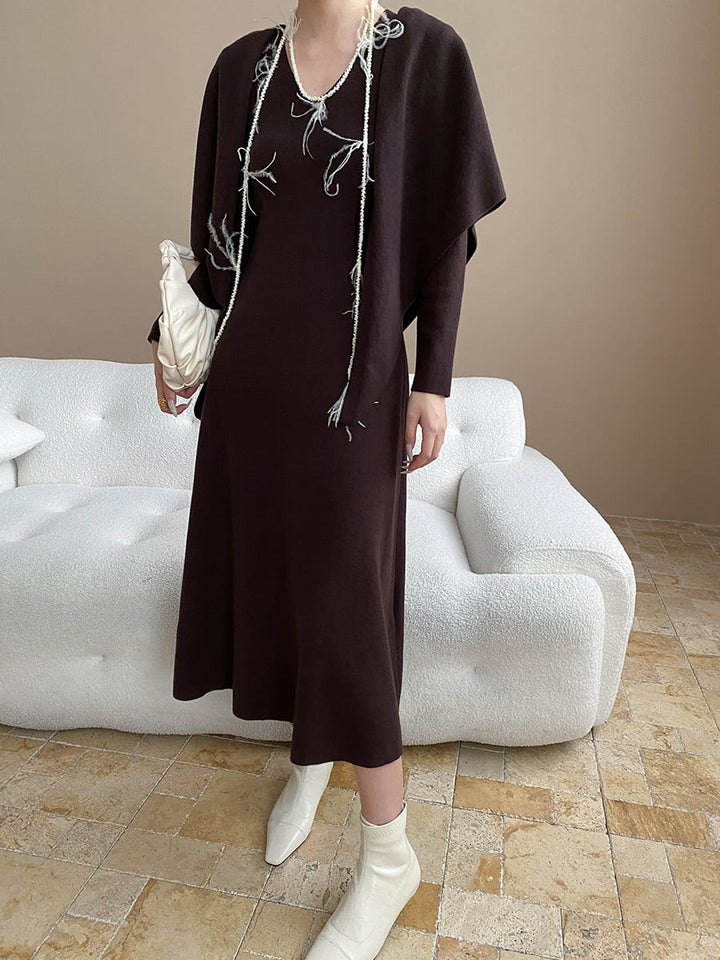【dress】ショール付きニットワンピース Q7003