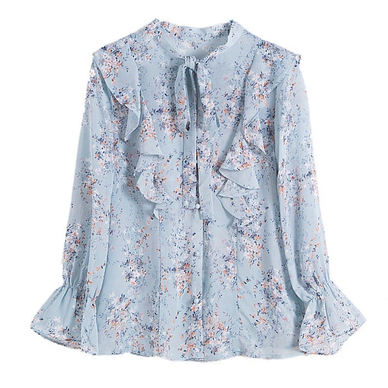 【tops】フリル花柄シャツトップス　M18310