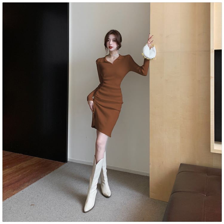 【dress】話題沸騰中 オシャレスリットニットワンピース　M17466