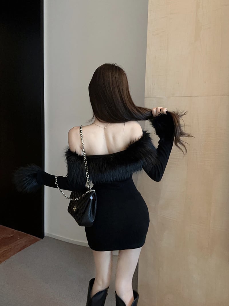 【dress】ファーボートネックワンピース　M26483