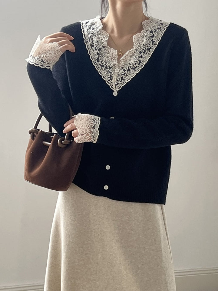 【tops】レースドッキングニットトップス　M28051