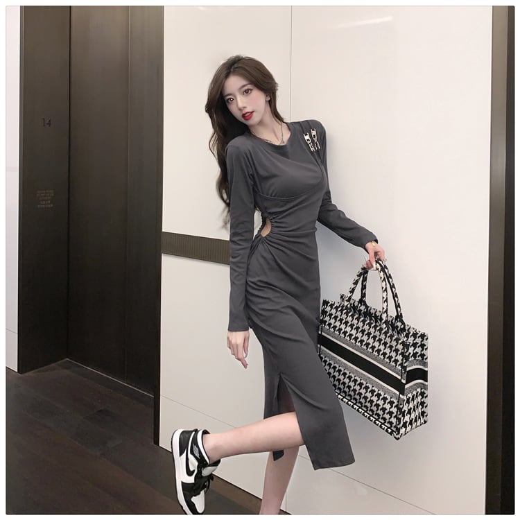 【dress】不規則 イレギュラースリットデートワンピース　M17040