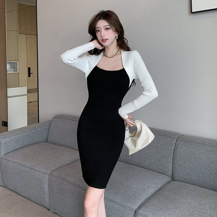 【dress】人気アイテム ! 切り替えニットワンピース　M17593