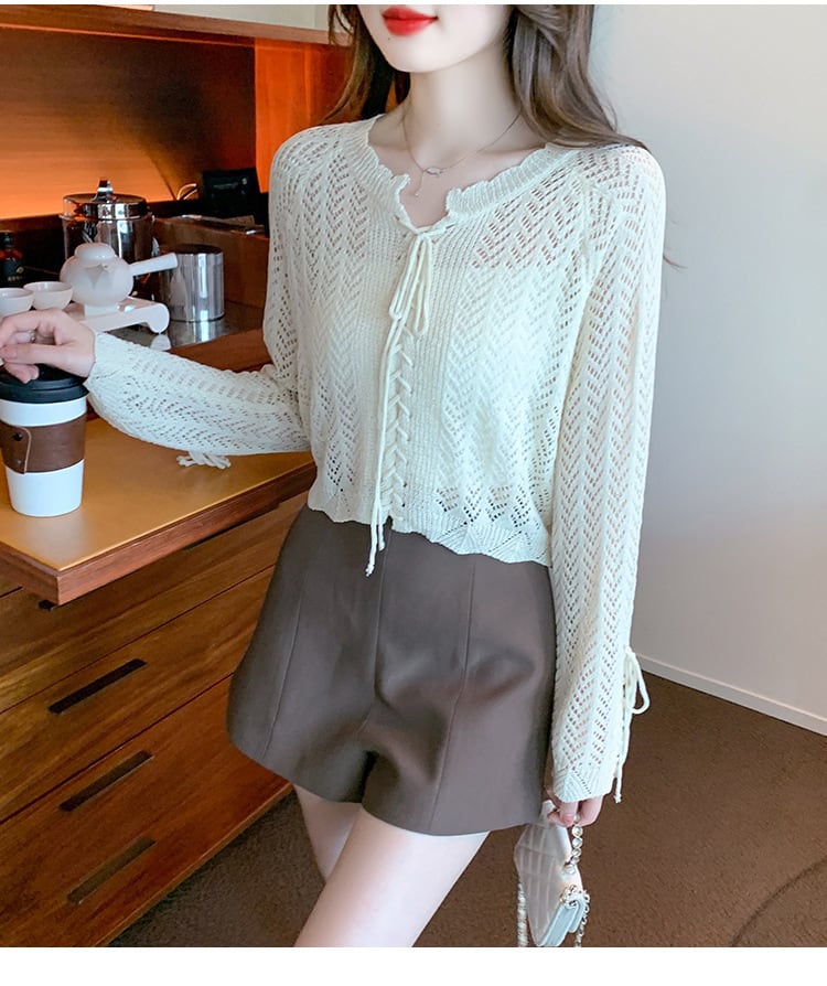 【tops】優しい雰囲気カットワークニットトップスゆったり　M17087