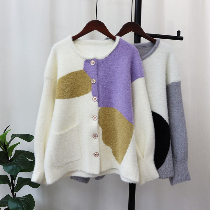 【outer】クルーネック配色ニットカーデ　M18313