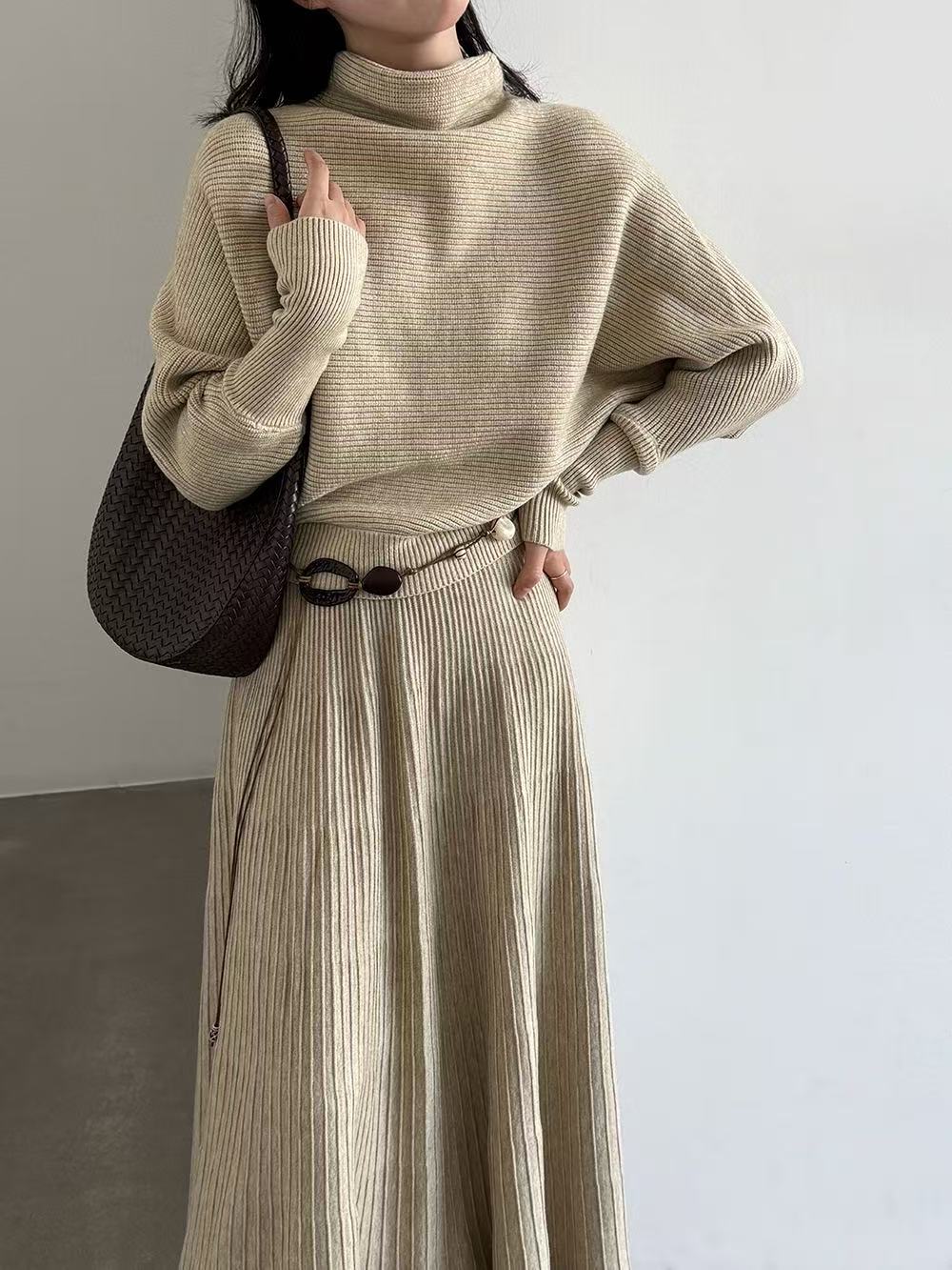 【set】ニットトップス×ロングスカートセット  K0655
