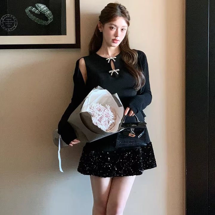 【dress】ノースリーブラインストーン付きミニワンピース Q8393