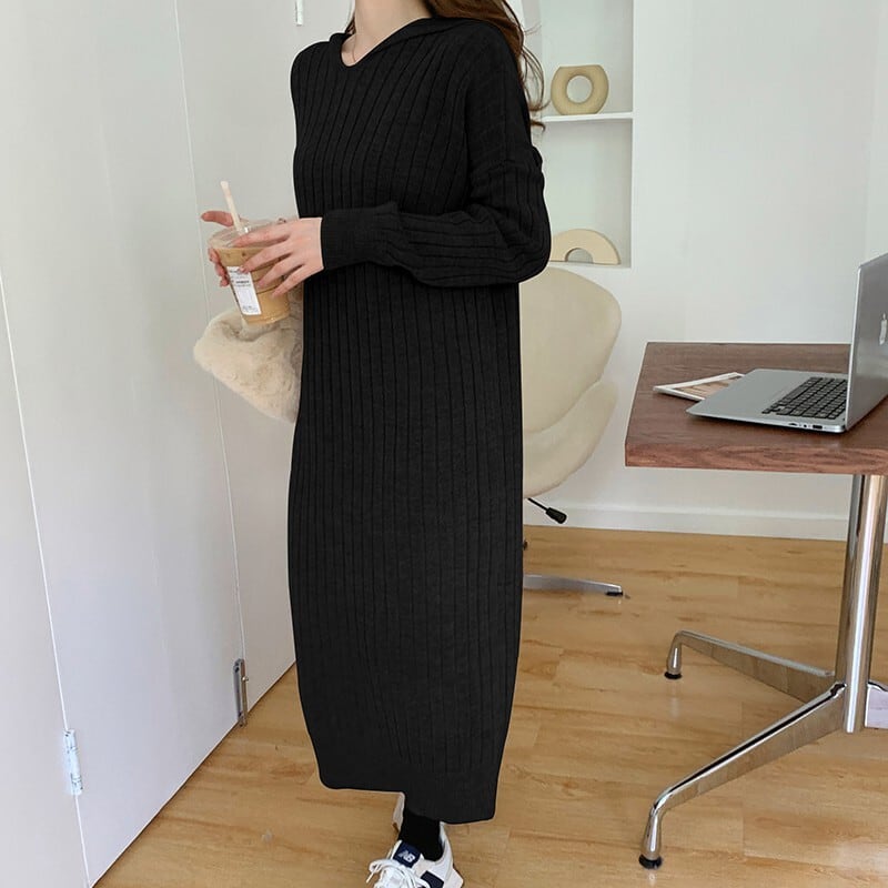 【dress】韓国系シンプルフード付きニットワンピース　M17494