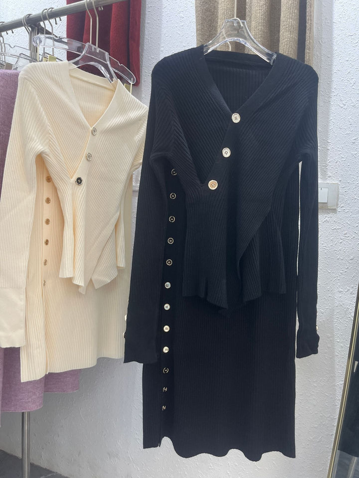 【set】クロスVネックニットセーター×スカートセット　M25894