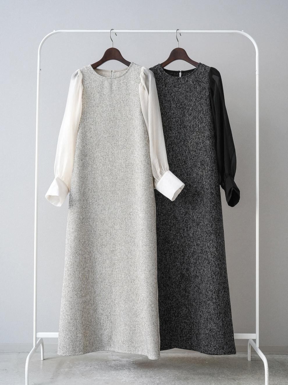 【dress】シアースリーブドッキングワンピース　N2964