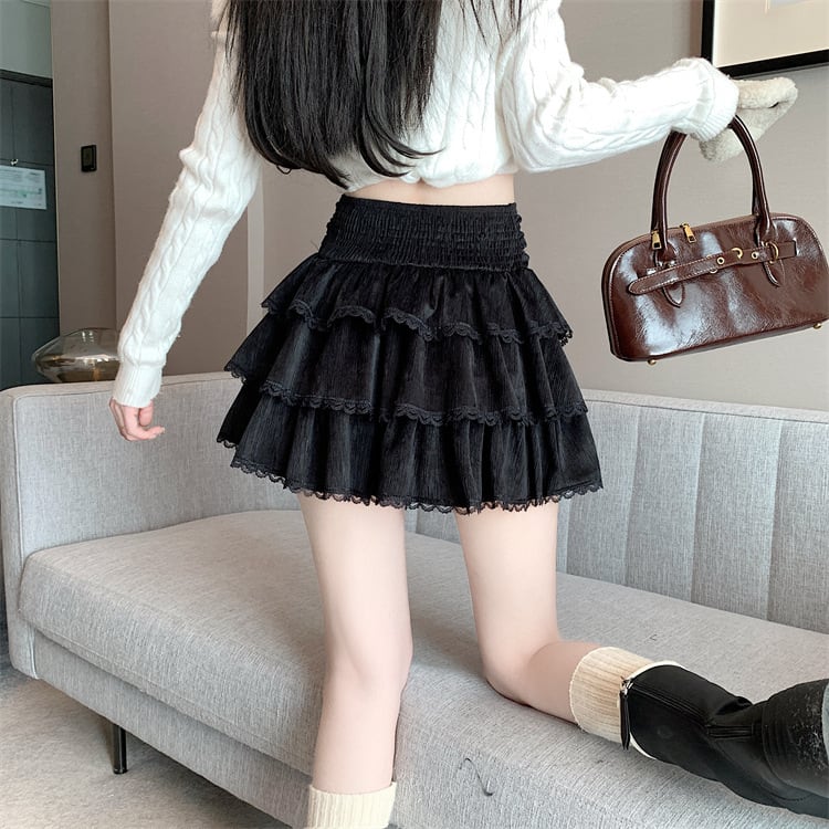 【bottoms】リボン付きレース切り替えスカート　M28257
