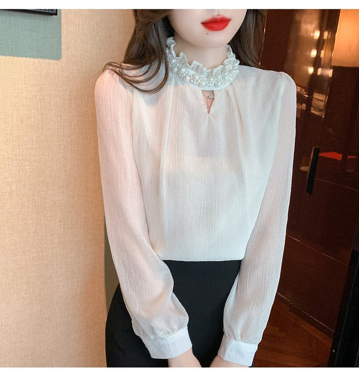 【tops】スタンドネックシャツトップス　M18351