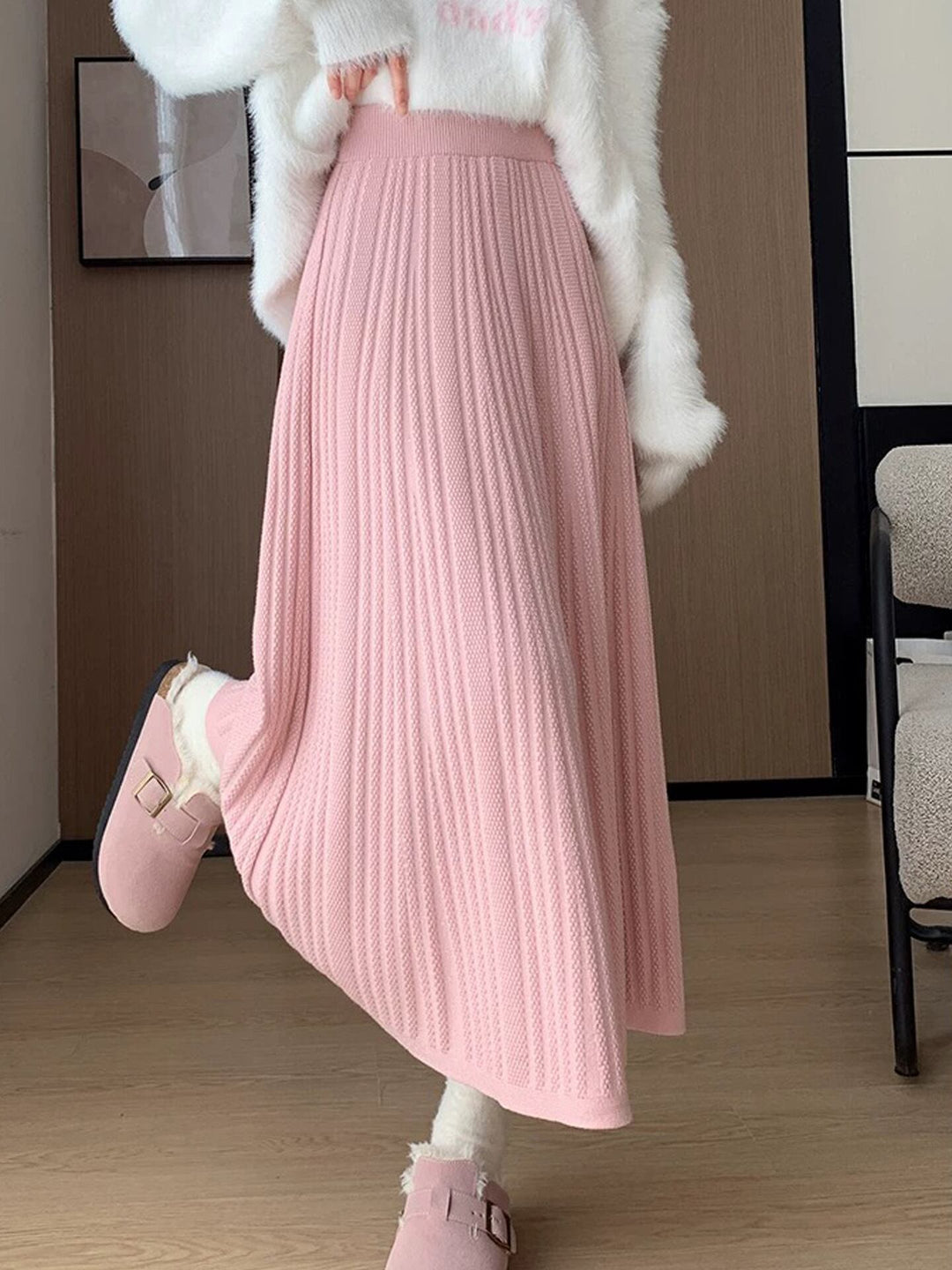 【bottoms】ロングニットスカート Q8122