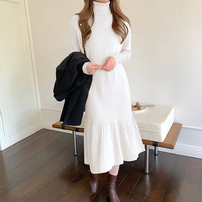 【dress】ハイネックマーメイドニットワンピース　M18205